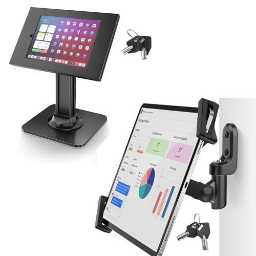 AboveTEK Anti-Theft iPad Kiosk Stand & Tablet Wall Mount Holder, 360° Rotation iPad Wall Mount with Anti-Theft Lock & Key