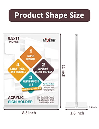 NIUBEE 3 Pack Acrylic Sign Holder 8.5 x 11 - T Shape Double Sided Table Top Display Stand, Portrait Upright Photo Picture Frame Wedding Menu Ad Holder - size: 8.5 x 11 Inches Portrait