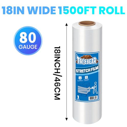 TAPEBEAR Stretch Wrap Film 18" x 1500Ft Shrink Wrap Roll Industrial Strength - size: 18" x 1500Ft