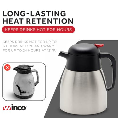 Winco 1.2 L Stainless Steel Carafe - size: 40.6 Ounces