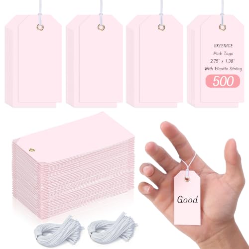 500 Pcs Pink Hang Tags with Elastic String 2 3/4" x 1 3/8" Blank Paper Gift Tags with Reinforced Hole Writable Price Shipping Tags for Inventory Retail Labeling Wedding Favors Valentine's Day - color: Pink, size: 2 3/4" × 1 3/8"