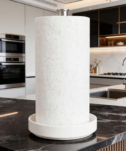 Paper Towel Holder Countertop,Ceramic Base,Fits Double to Family Rolls,D - color: Chic Silver