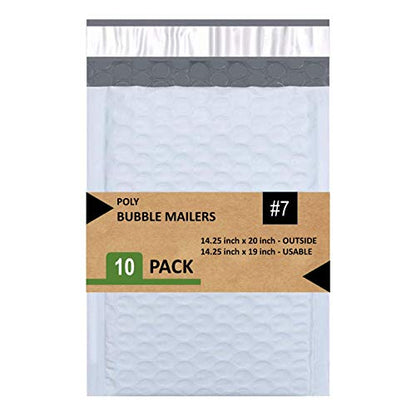 SALES4LESS #7 Poly Bubble Mailers 14.25X20 Inches Shipping Padded Envelopes Self Seal Waterproof Cushioned Mailer 10 Pack (PBMVR_14.25X20-10), White - size: 14.25x20 Pack of 10