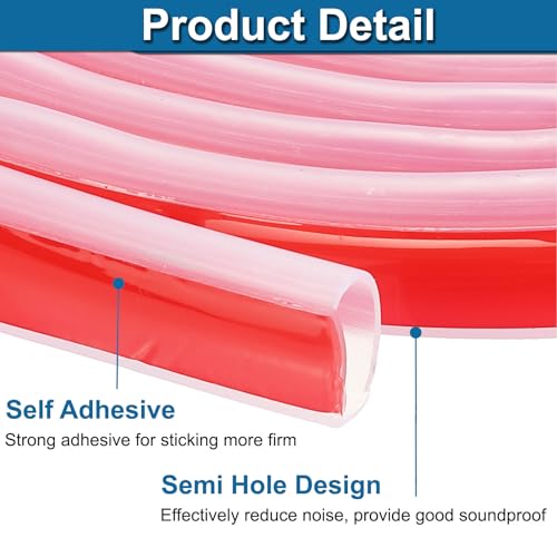 PATIKIL Silicone Weather Stripping Door Seal, 9.8 ft D Shape Weather Stripping Self Adhesive Door Seal Strip for Door Frame, Window Sealing, Large Gap, 19/32" Wx5/128 Tx25/64 H, Clear/Red - size: 9.8 ft Long, 19/32"Wx5/128"Tx25/64"H
