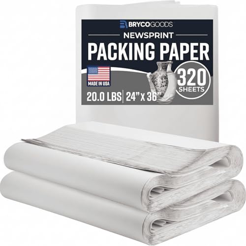 Bryco Goods 24" x 36" Newsprint Packing Paper Sheets for Moving | 320 Sheets | 20lb | Made in USA | Newspaper Paper | Must Have in Your Shipping Supplies - size: 320 Sheets (24" x 36")