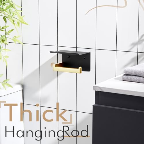 KOKOSIRI Toilet Paper Holders with Shelf Bathroom Toilet Paper Roll Holder Wall Mounted T-304 Stainless Steel, Matte Black and Gold B2010GDK (Pack of 2) - color: Black Gold, size: With Shelf(2 Pack)