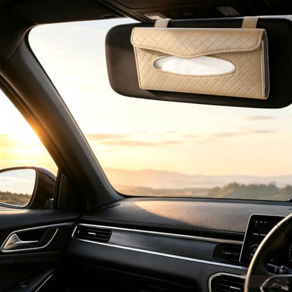 Car Visor Tissue Holder, Clip-on, Large Opening, PU Leather, Khaki - color: Khaki