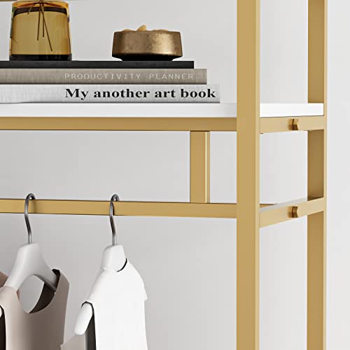 Heavy Duty Gold Clothing Rack with Shelves for Hanging Clothing, Gold Metal Freestanding Garment Rack for Retail Display (59" L) - style: double-59