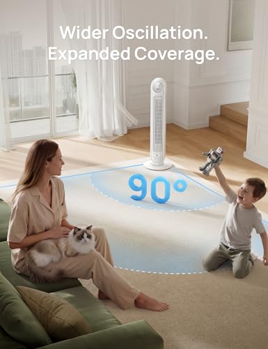 DREO Smart Tower Fan for Bedroom, 28ft/s Velocity, 8 Speeds Ultra Quiet Fan - color: Pearl White, size: 36 inch