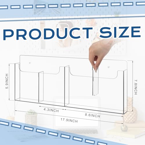 Sherr 1 Pcs Acrylic Brochure Holder Wall Mount with Removable Adjustable Dividers, 4/2 Pockets Large Capacity Literature Display Stand for 4''x 9'', 8.5''x11'' Pamphlets, 17.9'' x 7'' for Office Hotel - size: 17.9'' x 7''