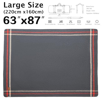 PuTian 100% Wool Blanket - Camping Outdoor Blanket, Plaid Dark Gray - color: Plaid Pattern Dark Gray, size: 63" × 87"