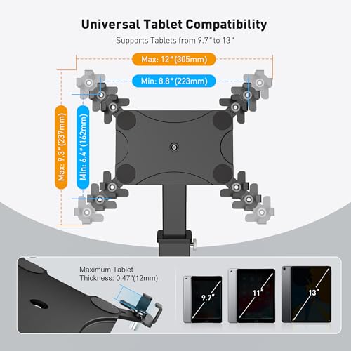AboveTEK Anti-Theft iPad Kiosk Stand, 360 Rotation & Adj. Height 8.3"–13.4", Heavy-Duty Steel & Aluminum, Fits 9.7"-13" Tablets, Security Retail POS Tablet Stand for Business & Commercial Use - color: Black