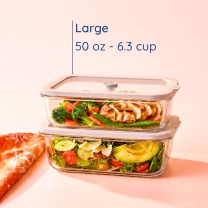 Non-Toxic Glass Food Containers with Lids, 2-Pack, 50 oz, Airtight, Gray - color: Gray, size: 50 Oz