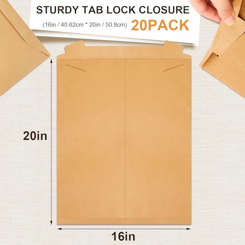 20 Pack 16x20 in Tab Lock Rigid Mailers Extra Large, Brown - color: Brown, size: 16 x 20 inches