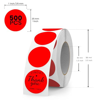 Red Round Thermal Labels 1 Inch Vinyl Printer Sticker 500 PCS - color: Red