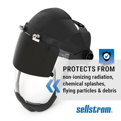 Sellstrom DP4 Face Shield - Lightweight Mask with High Impact Crown & Ratchet Headgear for Work, Grinding, Plasma/Flame Cutting - ANSI Z87.1 - Clear Anti Fog Polycarbonate Window - UV/IR Flip Up Visor - style: Shade 6 Infrared Visor W/ Chinguard