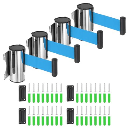 MECCANIXITY Wall Mount Retractable Belt Barrier 6.56ft Crowd Control Belts - color: Silver/Light Blue, size: 6.56 ft