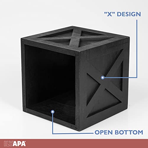Ilyapa Wood Tissue Box Cover Farmhouse X Patterned- Rustic Farmhouse Black Wood Tissue Holder - color: Black X, size: 5" Square