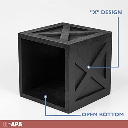 Ilyapa Wood Tissue Box Cover Farmhouse X Patterned- Rustic Farmhouse Black Wood Tissue Holder - color: Black X, size: 5" Square