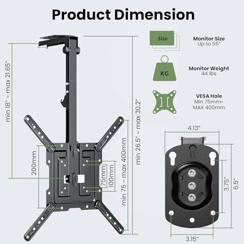 Ceiling TV Mount Flip Down for 23-55'' TV, Manual Drop Down TV Mount