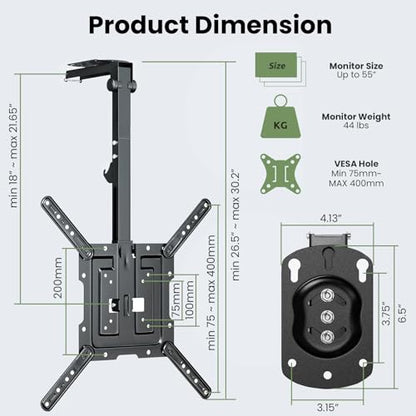 Ceiling TV Mount Flip Down for 23-55'' TV, Manual Drop Down TV Mount