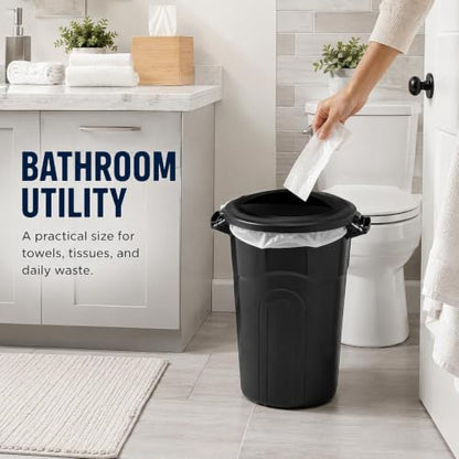 32 Gallon Commercial Garbage Can, Heavy Duty Plastic Trash Bin with Lid - size: 32 Gallon Round