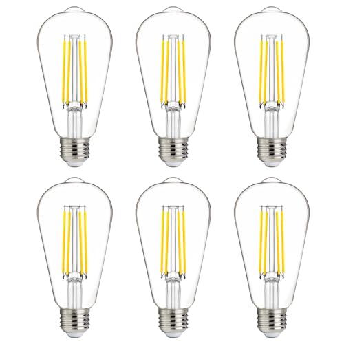 FLSNT 100W Equivalent LED Edison Bulbs, ST19/ST58 Dimmable LED Light Bulbs for Kitchen, Dining Room, High Brightness with 1000LM, 5000K Daylight, 8W, E26 Base, 6 Pack - color: 100w 5000k Dayghlit, size: 6 Count (Pack of 1)