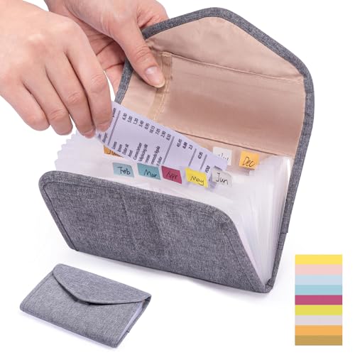 Money Organizer for Cash,7x5 Receipt Organizer for Business w/12 Pockets - color: Grey, size: 7 x 5"