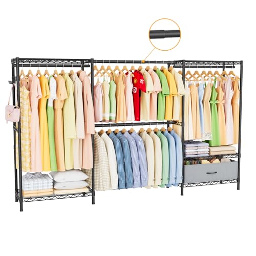Golpart Heavy Duty Clothing Rack with Adjustable Shelves Clothes Wardrobe - color: Black, size: 15"DX(70-88)"WX74.5"H