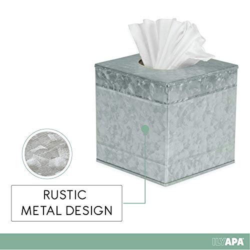 Ilyapa Galvanized Metal Tissue Box Cover, Square, 2 Pack, Rustic Farmhouse - color: Galvanized Metal, size: 5" Square 2 Pack