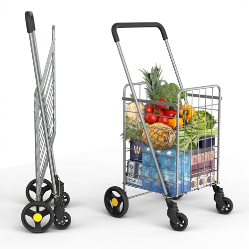 Our Modern Space Shopping Cart & 360° Swivel Wheels | Foldable Collapsible & Lightweight | Perfect for Groceries Laundry Utility Cart - Silver - color: Silver, size: Standard