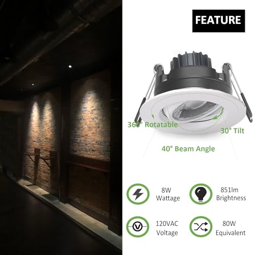 POPANU 3 Inch Gimbal LED Recessed Lights 6 Pack,Adjustable Downlight, White - color: White, size: 3 Inch