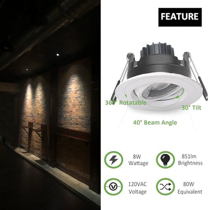 POPANU 3 Inch Gimbal LED Recessed Lights 6 Pack,Adjustable Downlight, White - color: White, size: 3 Inch