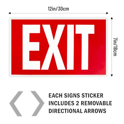 EXIT Sign - Glow In The Dark Photoluminescent EXIT Sign- 12"x7" Red With Adhesive Backing and Removable Directional Arrows Waterproof, Fade Resistant,4-Pack Exit Signs for Business