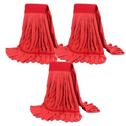 Heavy Duty Commercial Mop Head Replacement: 3 Packs 14oz Microfiber Tube Lint Free Industrial Heavy Duty Mop Head for Floor Cleaning - Super Absorbent & Bleach-Safe (Red) - color: Red-3pack