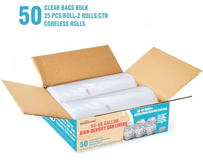 BEIDOU-PAC 55-60 Gallon Trash Bags, 50 Count Bulk, Heavy Duty Clear Plastic Recycling Bags, Multi-purpose Garbage Bags for home Commercial, Outdoor, Construction, Industrial, Lawn, Leaf - style: 55-60 Gallon |50 Count