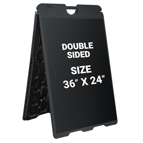 Jumbl Outdoor A-Frame Sandwich Signboard 24” x 36” Display Surface – w/PVC Sign Protector & Sand Fill Holes – Duel Display Signage Stand for Storefront Sidewalk Curb (Black) - color: Black