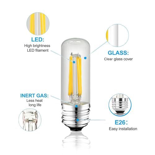 3.2 Inch 5000K Daylight White E26 LED Bulb 60 Watt Equal, AC 120V 600LM Edison Bulbs Dimmable, 6W T10 T30 Filament Light Bulbs Clear Glass for Fan Pendant Wall Light, ETL Certified-4 Pack - size: 3 Inch 6W (4 Count)