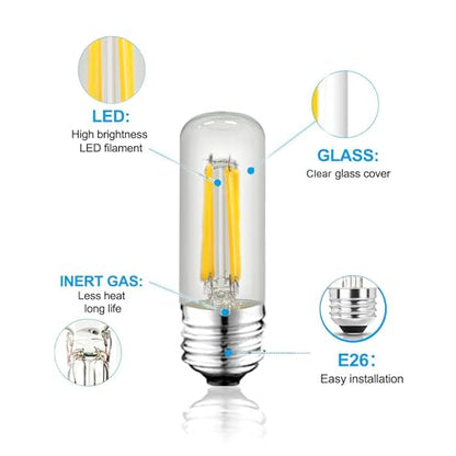 3.2 Inch 5000K Daylight White E26 LED Bulb 60 Watt Equal, AC 120V 600LM Edison Bulbs Dimmable, 6W T10 T30 Filament Light Bulbs Clear Glass for Fan Pendant Wall Light, ETL Certified-4 Pack - size: 3 Inch 6W (4 Count)