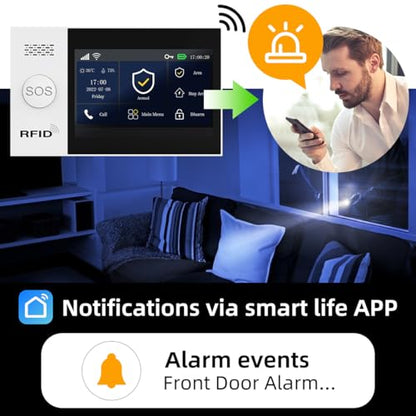 PGST Home Security System, Home Alarm System Wireless Touch Screen Motion Detection, Door and Window Alarms for Home, Wireless Siren, Remotes, Phone App, for Villa Home Apartment - color: Black