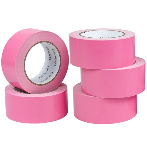 COSIMIXO 5-Pack Pink Heavy Duty Duct Tape, 2 inches x 30 Yards, Strong, Flexible, No Residue, All-Weather and Tear by Hand - Bulk Value for Repairs, Industrial, Professional Use - color: Pink, size: 5-Pack 2" x 30yds