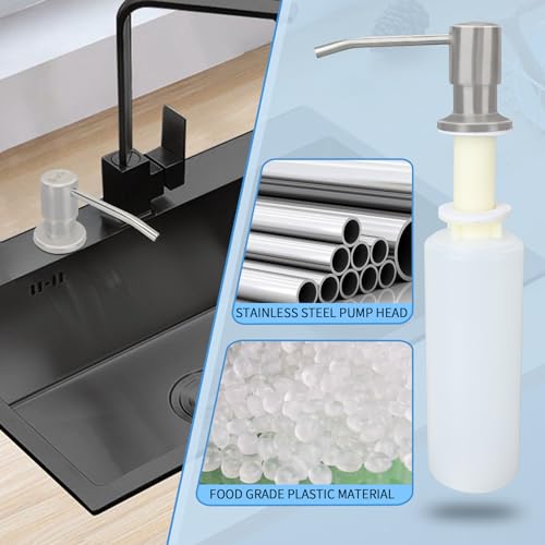 Dish Soap Dispenser for Kitchen Sink Brushed Nickel Under Sink Soap Dispenser Pump Head with 10.14 Ounce PET Soap Bottle and 1.88" Base - color: Brushed Nickel
