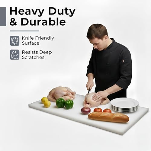 Commercial Cutting Board, Plastic Poly Kitchen Board Dishwasher Safe, Heavy Duty Food Prep Surface for Restaurant Use (24"L x 18"W x 0.57"Th) - color: White, size: 24"L x 18"W