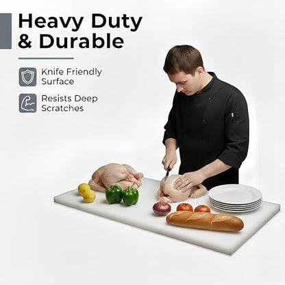 Commercial Cutting Board, Plastic Poly Kitchen Board Dishwasher Safe, Heavy Duty Food Prep Surface for Restaurant Use (24"L x 18"W x 0.57"Th) - color: White, size: 24"L x 18"W
