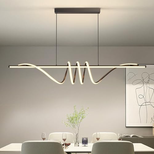Modern LED Pendant Lights, Ceiling Chandelier Dimmable with Remote Control 3000k-6000K Adjustable Color Temperature, Aluminum Island Lighting Lamp Fixture for Kitchen, Dining Room(57in Black) - color: A-Black, size: 57 inch
