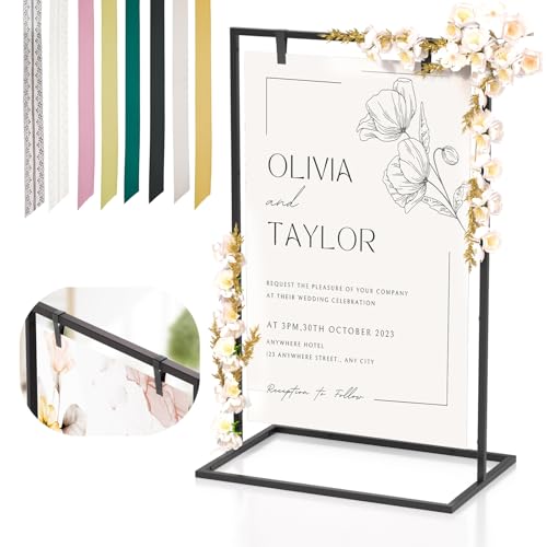 50H" Wedding Welcome Sign Stand with 8 Pair Satin Ribbon & 2 Leather Strap - color: Black