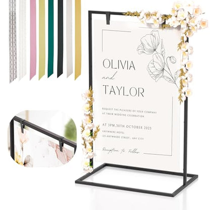 50H" Wedding Welcome Sign Stand with 8 Pair Satin Ribbon & 2 Leather Strap - color: Black