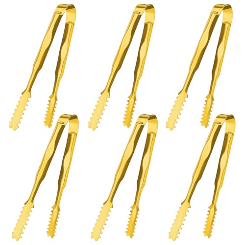 6 Pcs Ice Tongs Stainless Steel 6 Inch with Serrated Teeth Durable Serving Metal Tongs for Kitchen, BBQ, Buffet & Party Secure Grip Mini Tongs for Ice Cubes, Sugar, Salad，Appetizers - color: lustrous