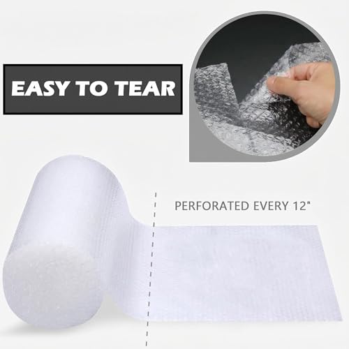 2 Pack Bubble Wrap Rolls For Moving Boxes, 3/16" Air Bubble, 12 Inch x 72 Feet Total, Perforated Every 12", Included 10 Poly Mailers 12" x 16", 20 Fragile Stickers