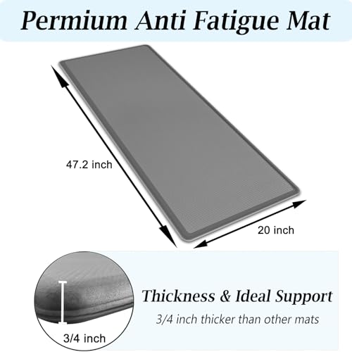 Artnice 0.75" Thick Anti Fatigue Kitchen Mats, Memory Foam Kitchen Rugs - color: Grey, size: 47.2"L x 20"W x 0.8"Th